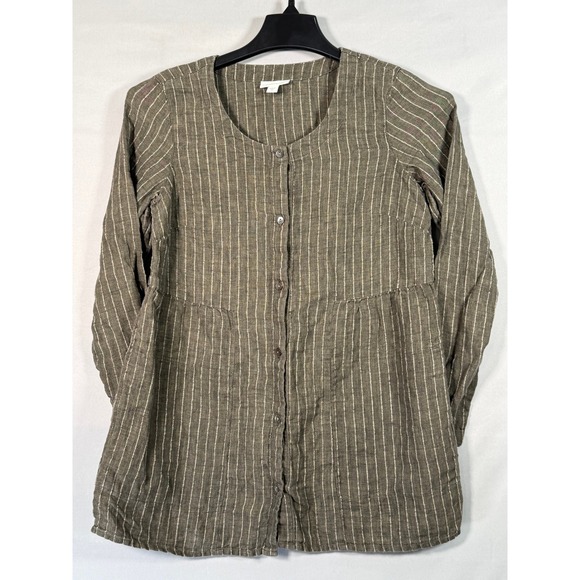 Pure Jill Tops - PureJill Linen Stripe Tunic Shirt Button Front Long Sleeve Women's XS